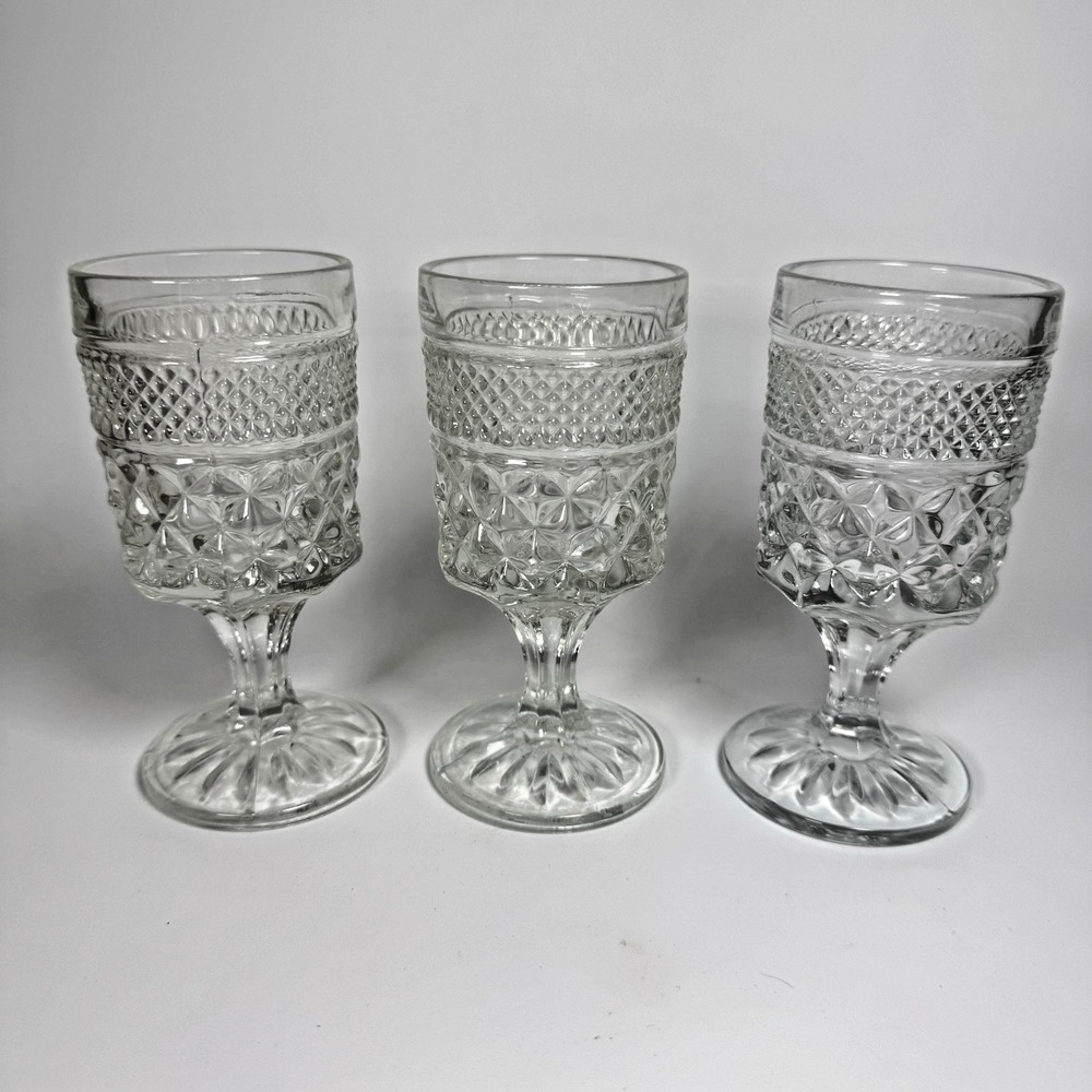 Set of 3 Vintage Anchor Hocking Wexford Claret Wine Glasses Goblets MCM Clear